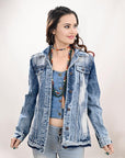 ADJKT022 Genuine leather Hand tooled hand carved Women 100% cotton Denim jacket dress ladies girl
