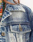 ADJKT027 Genuine leather Hand tooled hand carved Women 100% cotton Denim jacket dress ladies girl