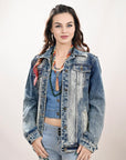 ADJKT027 Genuine leather Hand tooled hand carved Women 100% cotton Denim jacket dress ladies girl
