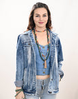 ADJKT026 Genuine leather Hand tooled hand carved Women 100% cotton Denim jacket dress ladies girl