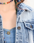 ADJKT026 Genuine leather Hand tooled hand carved Women 100% cotton Denim jacket dress ladies girl
