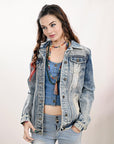 ADJKT031 Genuine leather Hand tooled hand carved Women 100% cotton Denim jacket dress ladies girl