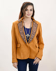 ADBZ033 Genuine leather Hand tooled hand carved Women Blazer dress jacket ladies Girl