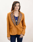 ADBZ033 Genuine leather Hand tooled hand carved Women Blazer dress jacket ladies Girl