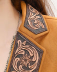 ADBZ033 Genuine leather Hand tooled hand carved Women Blazer dress jacket ladies Girl