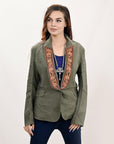 ADBZ035 Genuine leather Hand tooled hand carved Women Blazer dress jacket ladies Girl