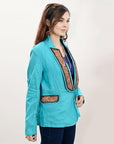 ADBZ036 Genuine leather Hand tooled hand carved Women Blazer dress jacket ladies Girl