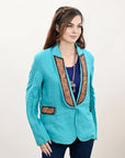 ADBZ036 Genuine leather Hand tooled hand carved Women Blazer dress jacket ladies Girl