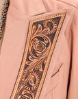 ADBZ037 Genuine leather Hand tooled hand carved Women Blazer dress jacket ladies Girl