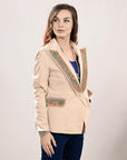 ADBZ038 Genuine leather Hand tooled hand carved Women Blazer dress jacket ladies Girl