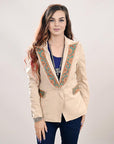 ADBZ038 Genuine leather Hand tooled hand carved Women Blazer dress jacket ladies Girl