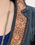 ADBZ044 Genuine leather Hand tooled hand carved Women 100% cotton Denim Blazer dress jacket ladies Girl