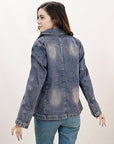 ADBZ045 Genuine leather Hand tooled hand carved Women 100% cotton Denim Blazer dress jacket ladies Girl