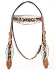 HILASON Western Horse Headstall Breast Collar Hairon Leather Tan