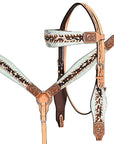 HILASON Western Horse Headstall Breast Collar Hairon Leather Tan