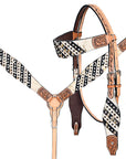 HILASON Western Horse Headstall Breast Collar Hairon Leather Tan