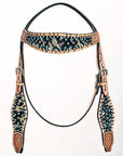 HILASON Western Horse Headstall Breast Collar Hairon Leather Tan