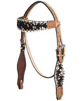 HILASON Western Horse Headstall Breast Collar Hairon Leather Tan