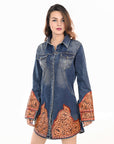 American Darling ADDR002 100% Cotton Denim Women Shirt Jacket Dress Ladies Girl Top