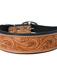 HILASON Western Genuine Leather Heavy Duty Dog Collar Floral Tooled
