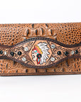 American Darling Clutch Hand Tooled Crocodile Embossed Genuine Leather Women Bag Western Handbag Purse