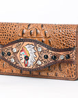 American Darling Clutch Hand Tooled Crocodile Embossed Genuine Leather Women Bag Western Handbag Purse