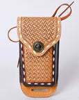 Hilason Basketweave Floral Cell Phone Case Tan American Leather
