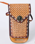 Hilason Basketweave Floral Cell Phone Case Tan American Leather