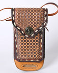 Hilason Basketweave Floral Cell Phone Case Tan American Leather