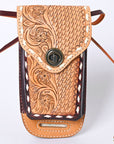 Hilason Basketweave Floral Cell Phone Case Tan American Leather