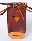 Hilason Basketweave Floral Cell Phone Case Tan American Leather