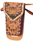 Hilason Basketweave Floral Cell Phone Case Tan American Leather