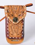 Hilason Basketweave Floral Cell Phone Case Tan American Leather