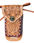 Hilason Basketweave Floral Cell Phone Case Tan American Leather