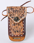 Hilason Basketweave Floral Cell Phone Case Tan American Leather