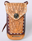 Hilason Basketweave Floral Cell Phone Case Tan American Leather