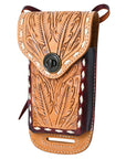Hilason Basketweave Floral Cell Phone Case Tan American Leather