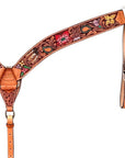 HILASON Western Horse Headstall & Breast Collar Tack Set American Leather Floral Carving Tan