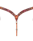 HILASON Western Horse Headstall & Breast Collar Tack Set American Leather Floral Carving Tan