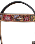 HILASON Western Horse Headstall & Breast Collar Tack Set American Leather Floral Carving Tan