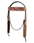HILASON Western Horse Headstall & Breast Collar Tack Set American Leather Floral Carving Tan