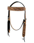 HILASON Western Horse Headstall & Breast Collar Tack Set American Leather Floral Carving Tan