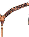 HILASON Western Horse Headstall & Breast Collar Tack Set American Leather Floral Carving Tan