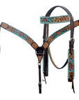 HILASON Western Horse Genuine Leather Floral Design Tack Set Dark Brown