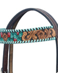 HILASON Western Horse Genuine Leather Floral Design Tack Set Dark Brown