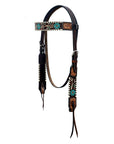 Hilason Horse Floral Hand Painted American Leather Breast Collar Headstall Dark Brown