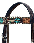 Hilason Horse Floral Hand Painted American Leather Breast Collar Headstall Dark Brown