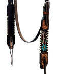 Hilason Horse Floral Hand Painted American Leather Breast Collar Headstall Dark Brown