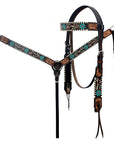 Hilason Horse Floral Hand Painted American Leather Breast Collar Headstall Dark Brown