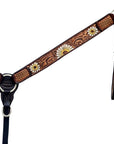 Hilason Horse Floral Hand Painted American Leather Breast Collar Headstall Brown
